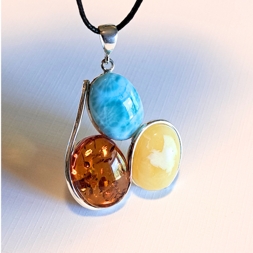 HW-2587 Pendant 3 Stone, Apatite, Lemon, Amber $205 at Hunter Wolff Gallery